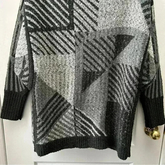 Prana Celandine Cardigan Wrap Sweater Wool Knit Grey Black Print Size Medium - Picture 10 of 16